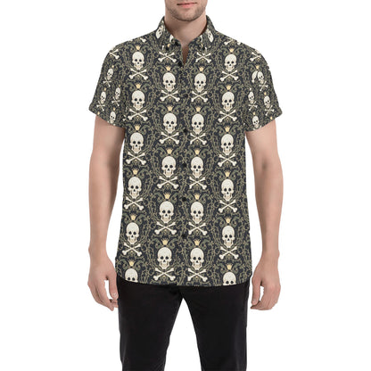 Skull King Print Design LKS307 Men Short Sleeve Button Up Shirt