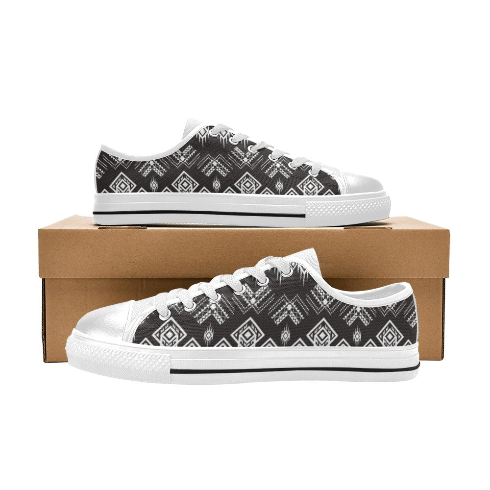 Tribal Pattern Print Design LKS304 Women's White Low Top Shoes