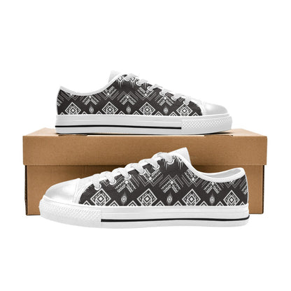Tribal Pattern Print Design LKS304 Women's White Low Top Shoes