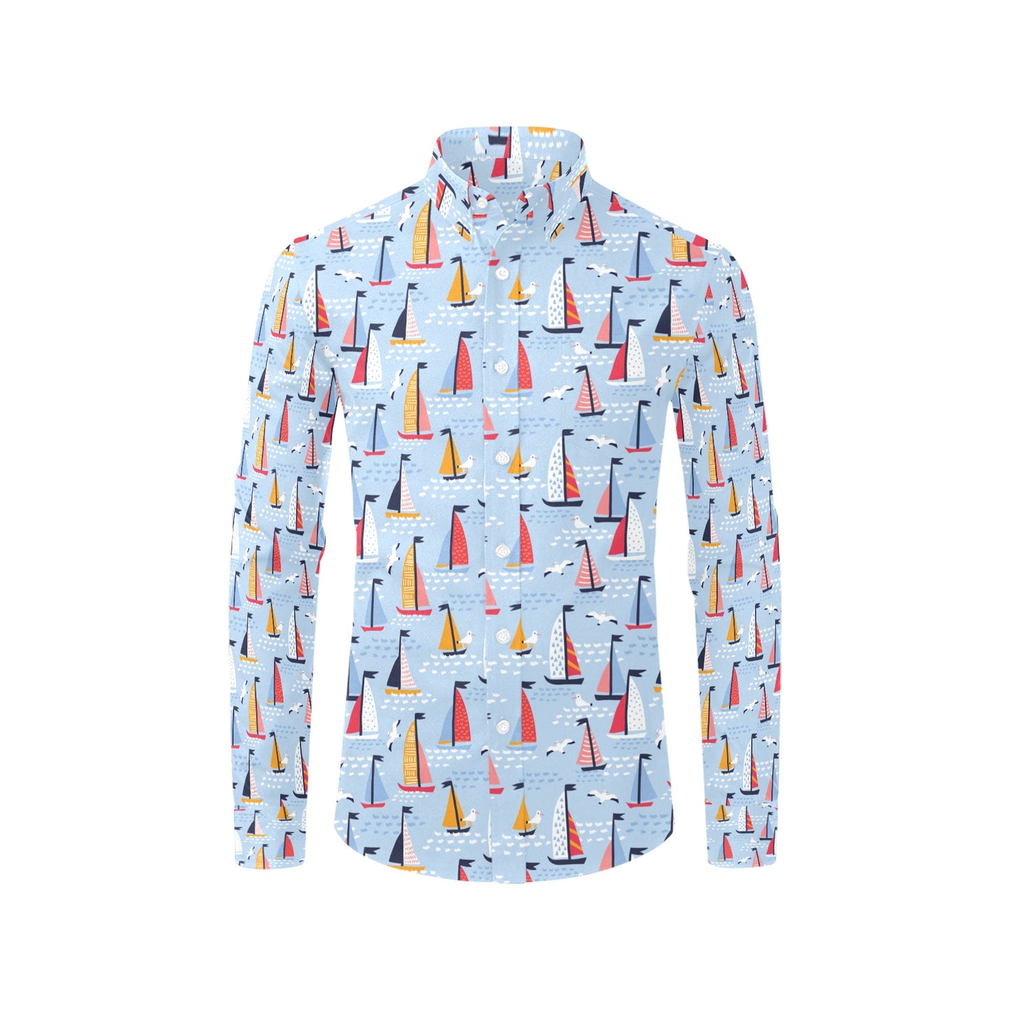 Sailboat Print Design LKS304 Men's Long Sleeve Dress Shirt
