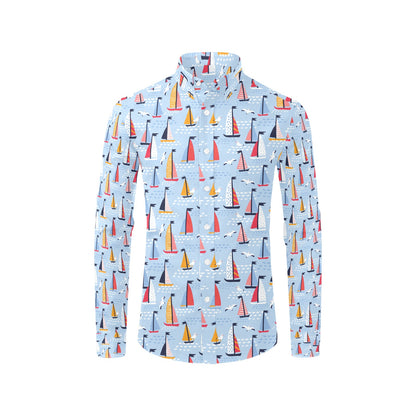 Sailboat Print Design LKS304 Men's Long Sleeve Dress Shirt