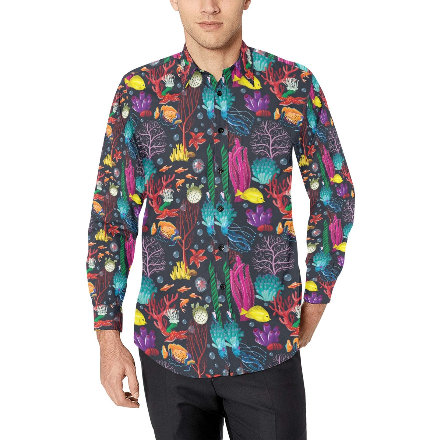 Underwater Cute Print Design LKS303 Men's Long Sleeve Dress Shirt