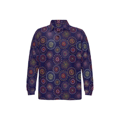 Firework Flower Style Print Design LKS302 Long Sleeve Polo Shirt For Men's