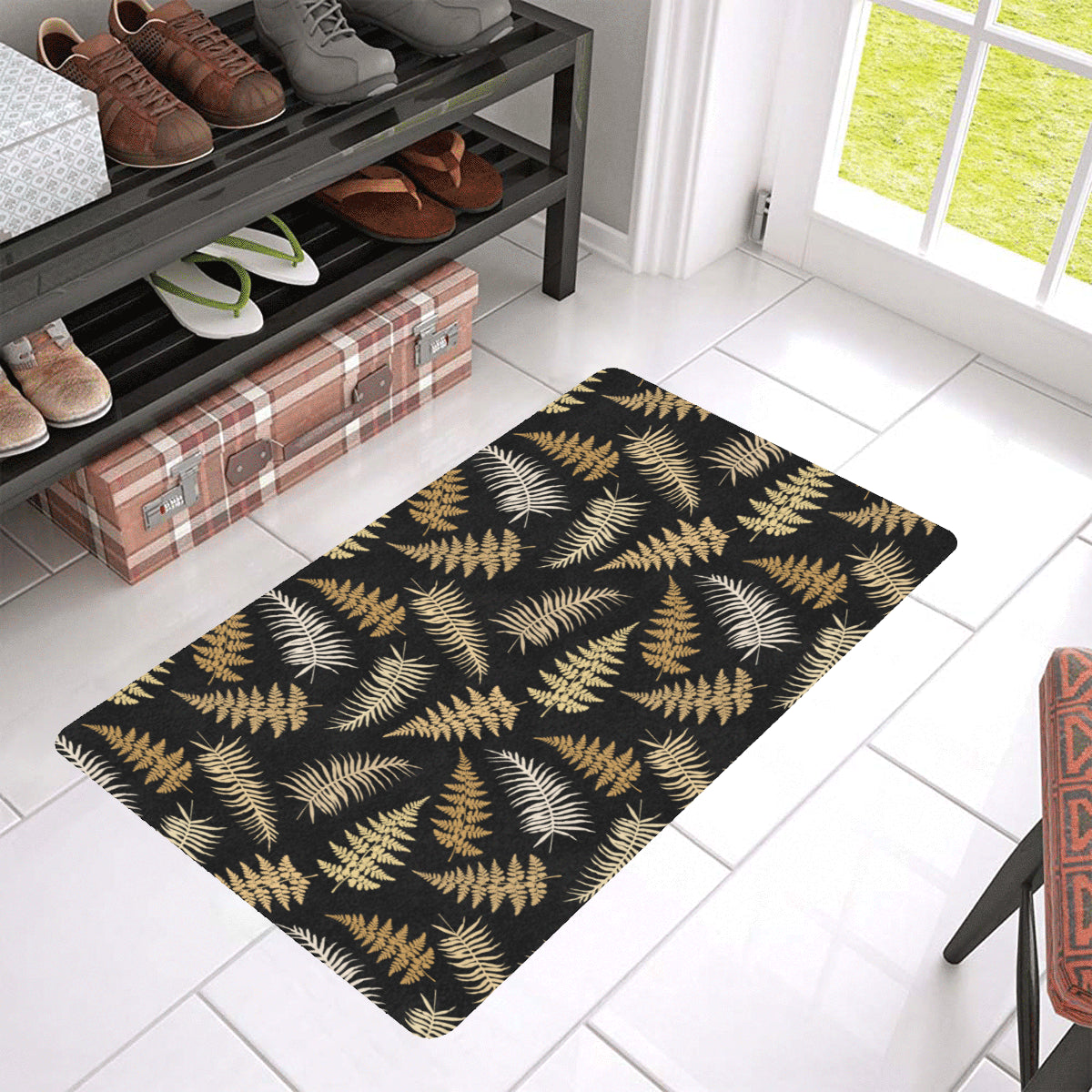 Fern Leave Bright Print Pattern Rubber Doormat
