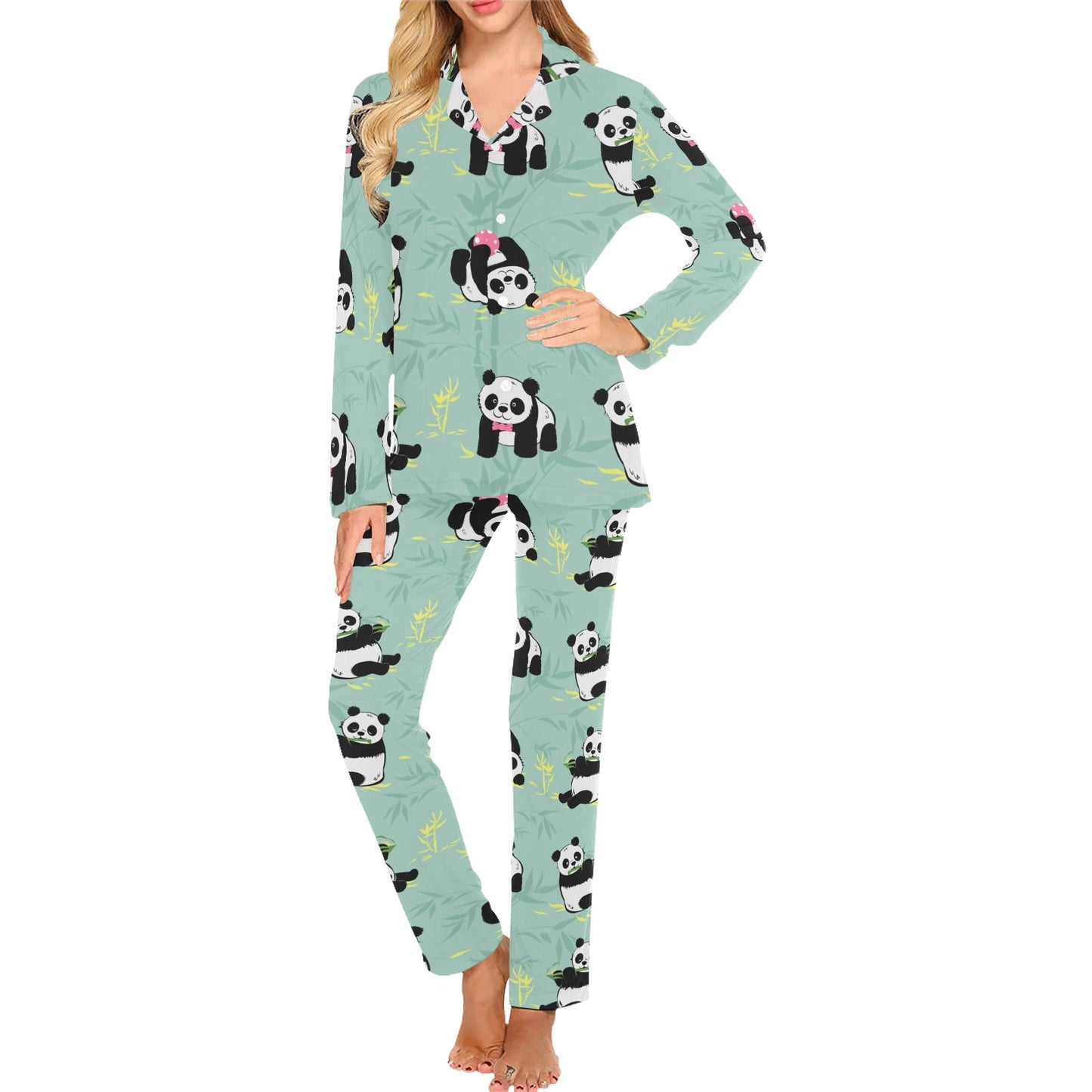 Panda Pattern Print Design A05 Women's Long Pajama Set