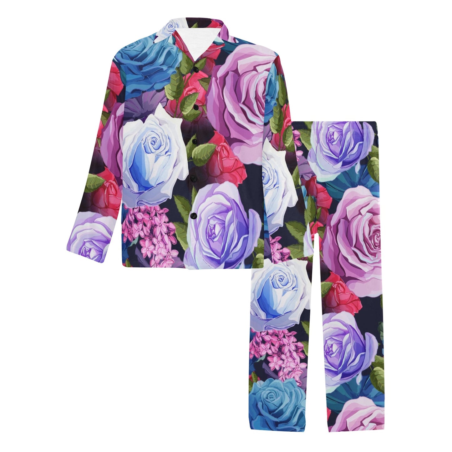 Rose Pattern Print Design RO09 Men's Long Pajama Set