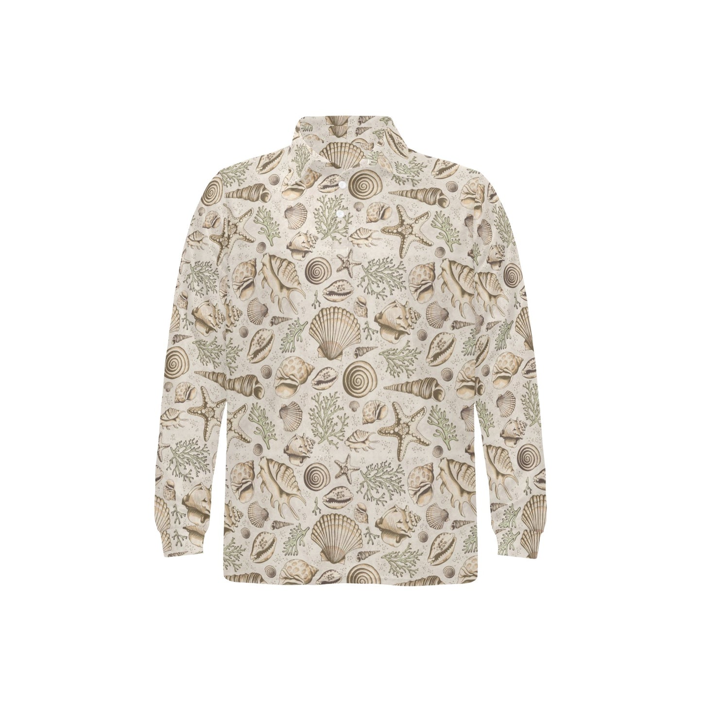 Seashell Print Design LKS304 Long Sleeve Polo Shirt For Men's