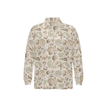 Seashell Print Design LKS304 Long Sleeve Polo Shirt For Men's