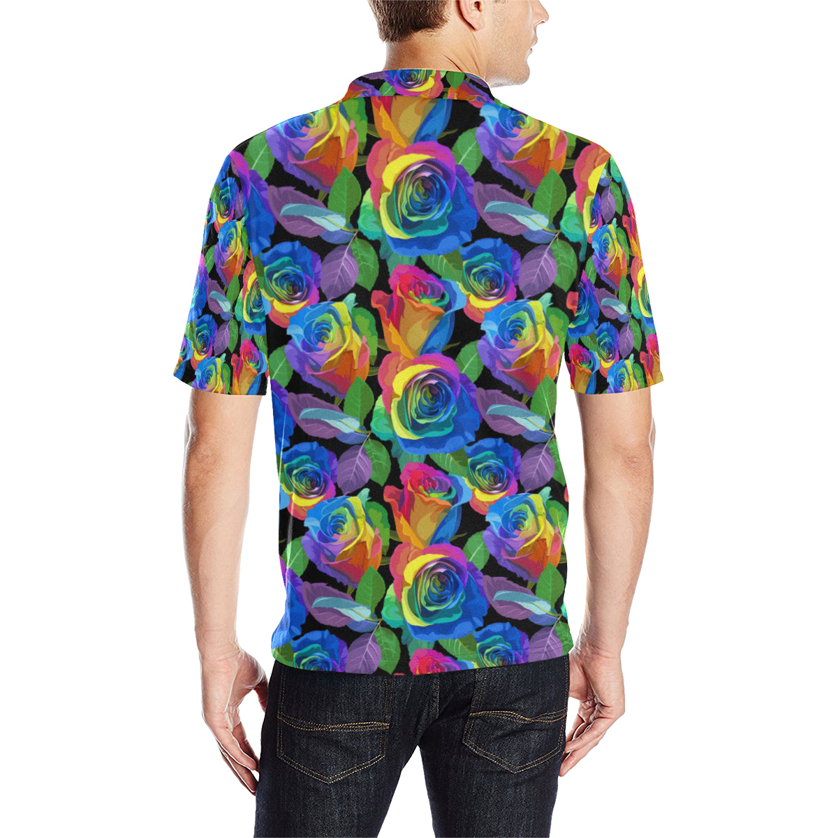 Rose Pattern Print Design RO02 Men Polo Shirt