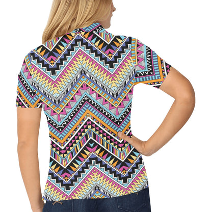 Multicolor zigzag Tribal Aztec Women's Polo Shirt