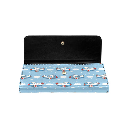 Airplane Cartoon Pattern Print Design 07 Women's Trifold Wallet