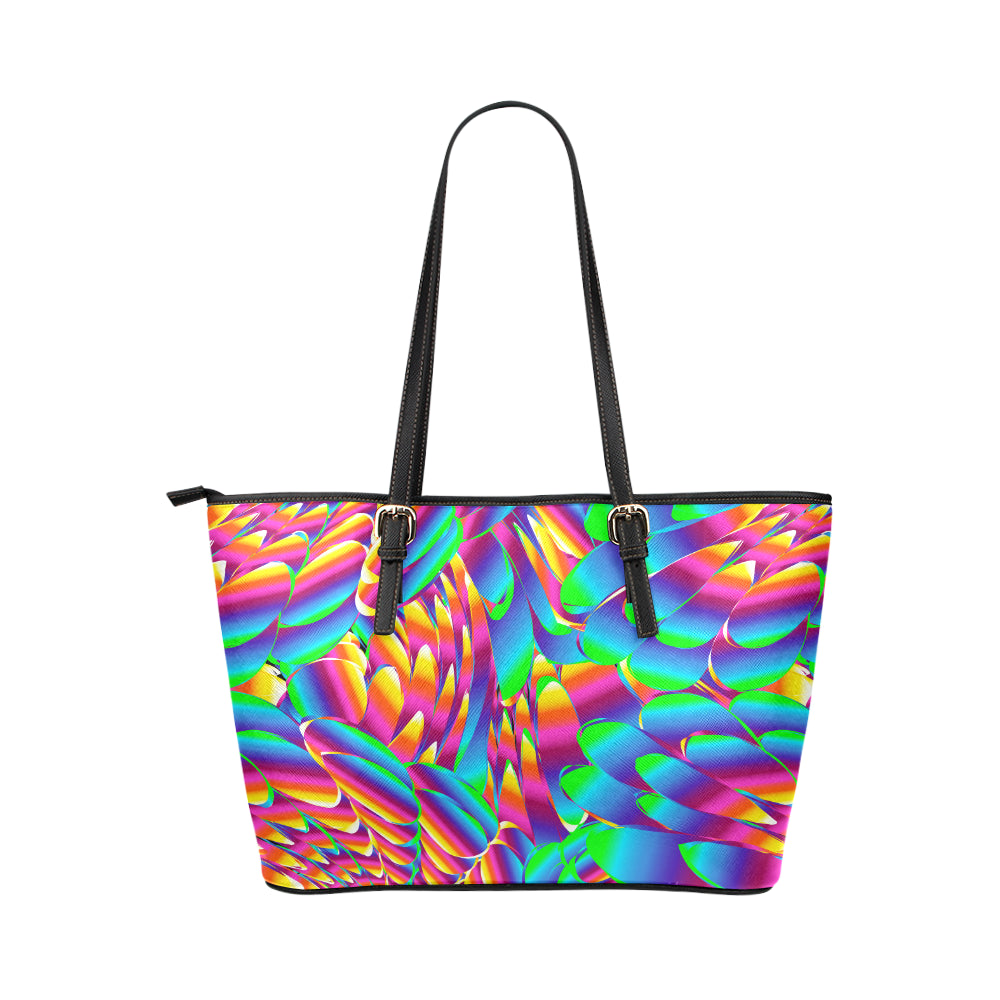Psychedelic Trippy Pattern Leather Tote Bag