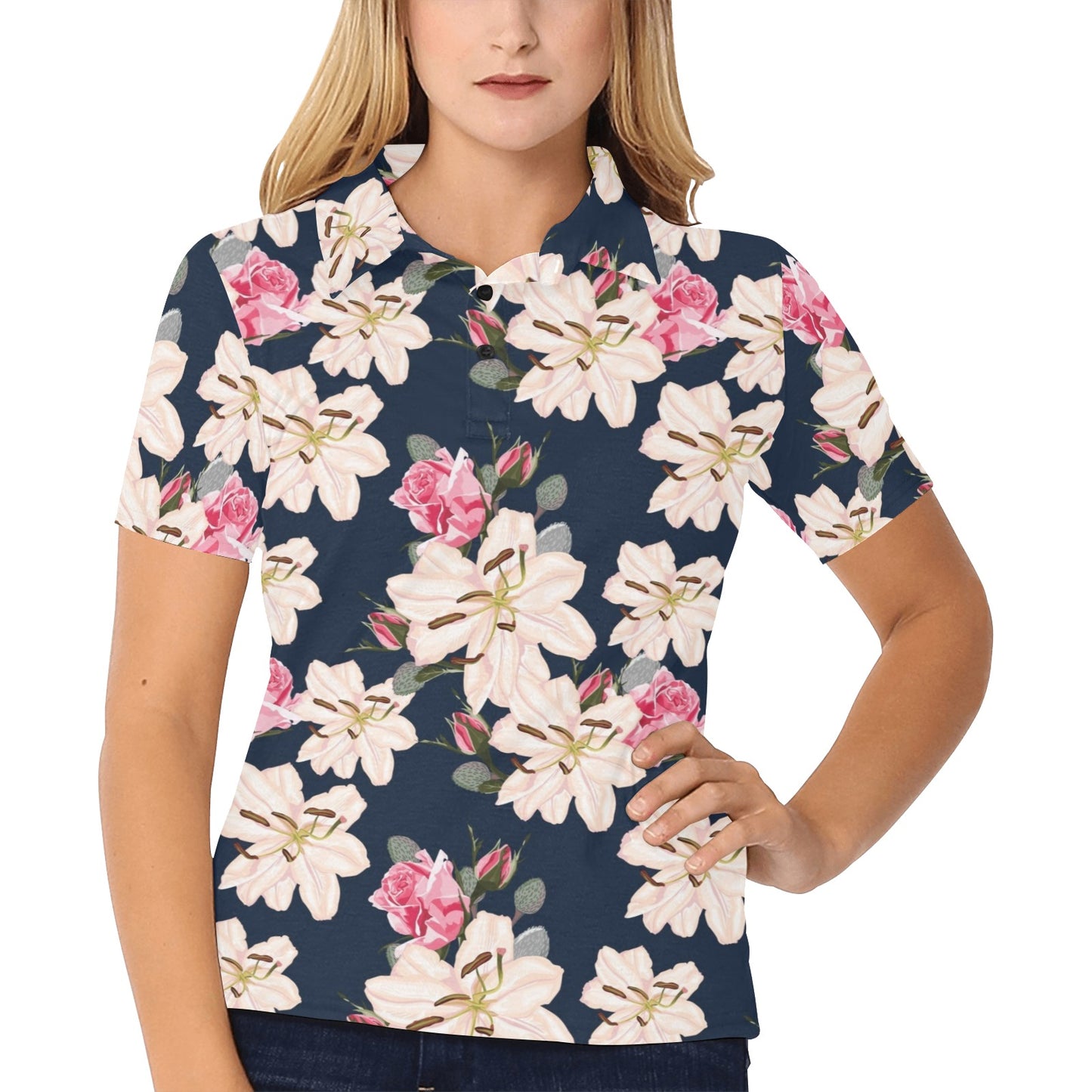 Lily Pattern Print Design LY04 Women's Polo Shirt