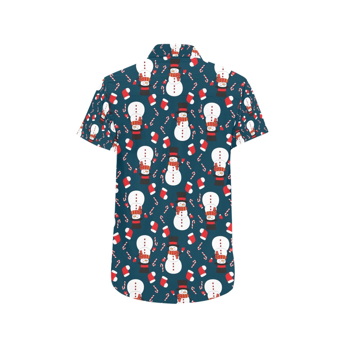 Snowman Print Design LKS301 Men Short Sleeve Button Up Shirt