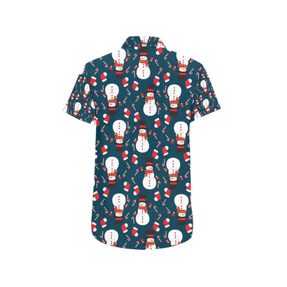 Snowman Print Design LKS301 Men Short Sleeve Button Up Shirt
