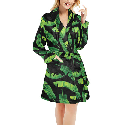 Banana Leaf Pattern Print Design BL02 Women's Fleece Robe