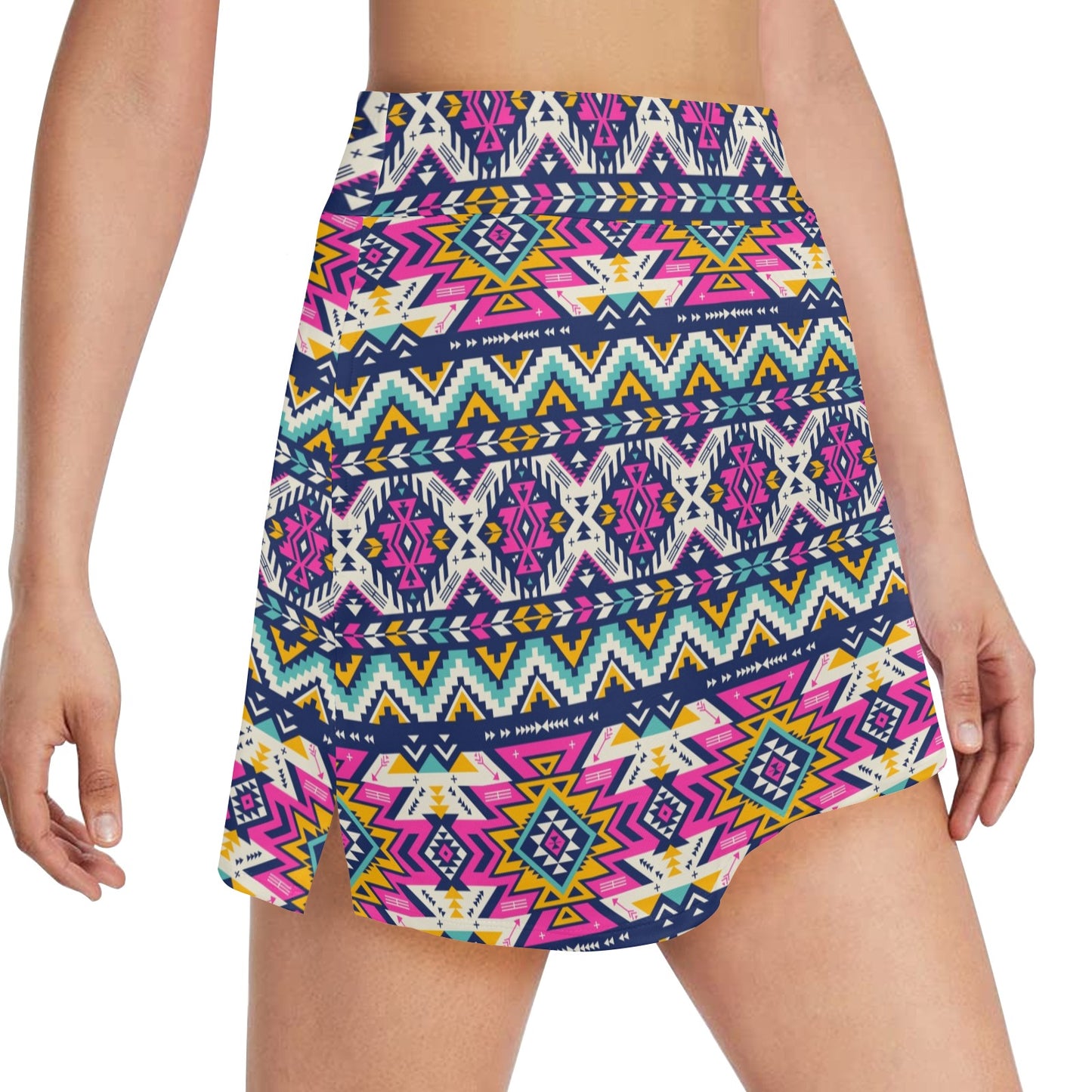 Aztec Pink Geometric Print Pattern 17" Golf & Pickleball Skort with Pockets