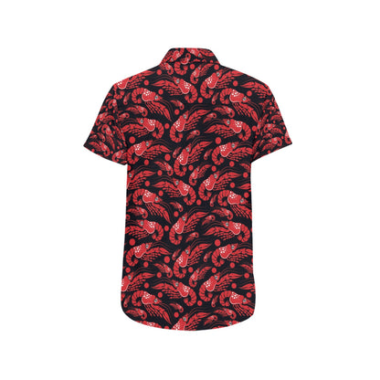 Shrimp Print Design LKS303 Men Short Sleeve Button Up Shirt