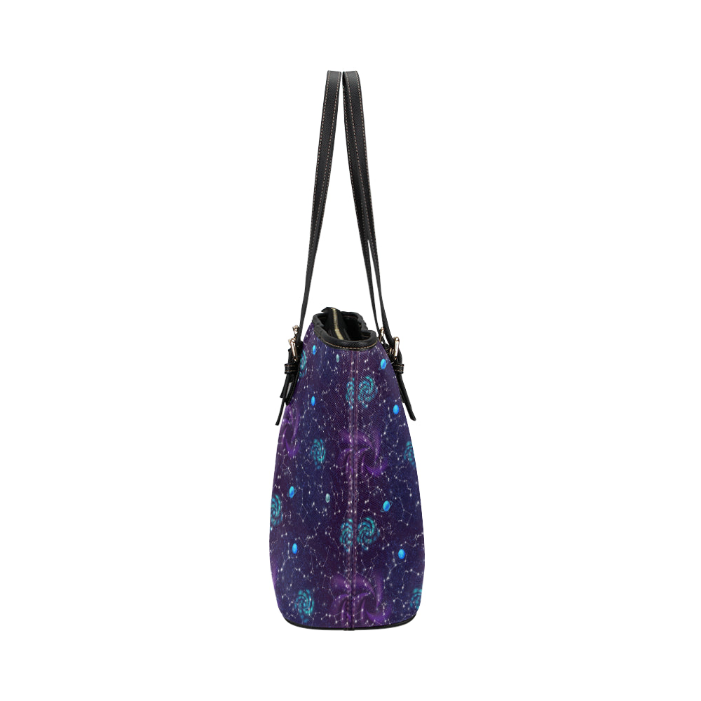 Zodiac Galaxy Design Print Leather Tote Bag
