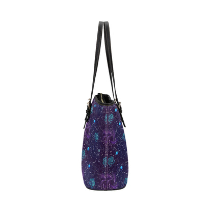 Zodiac Galaxy Design Print Leather Tote Bag