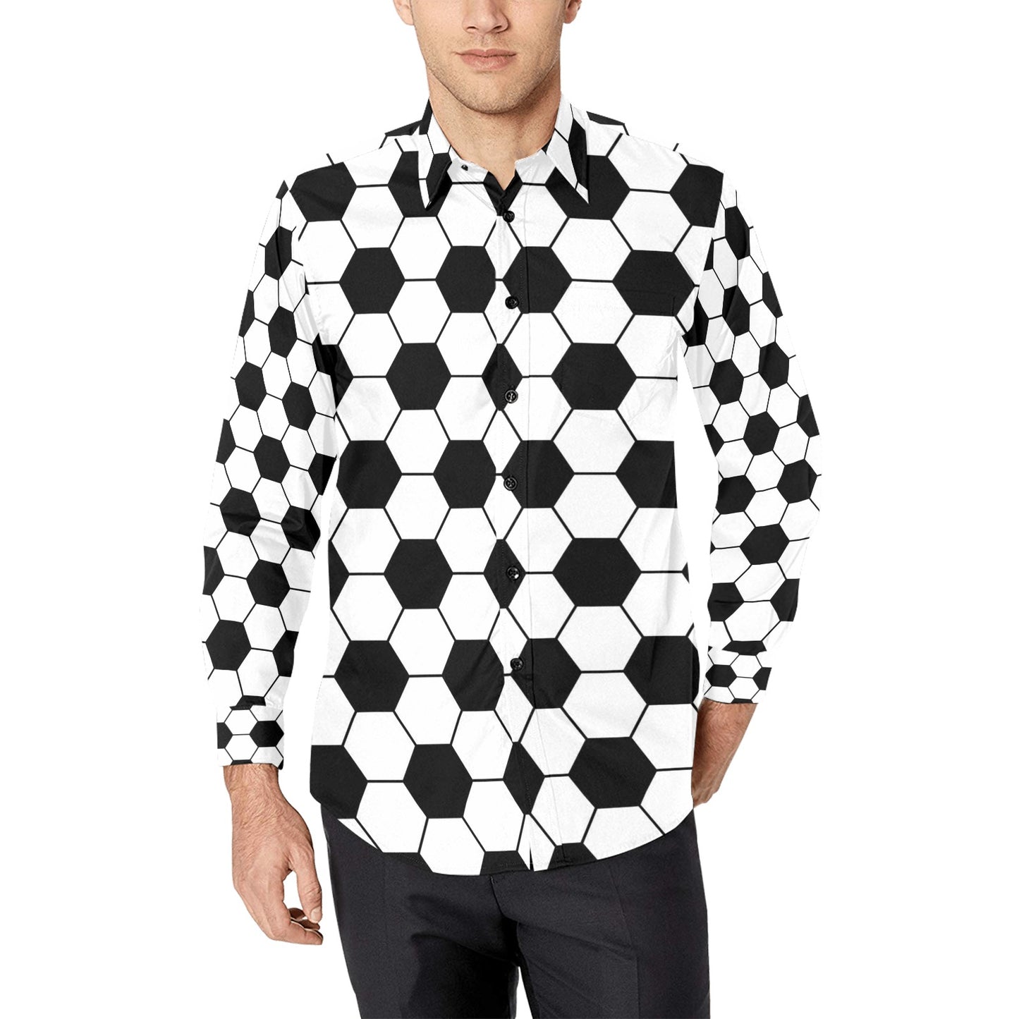 Soccer Ball Texture Print Design LKS303 Men's Long Sleeve Dress Shirt