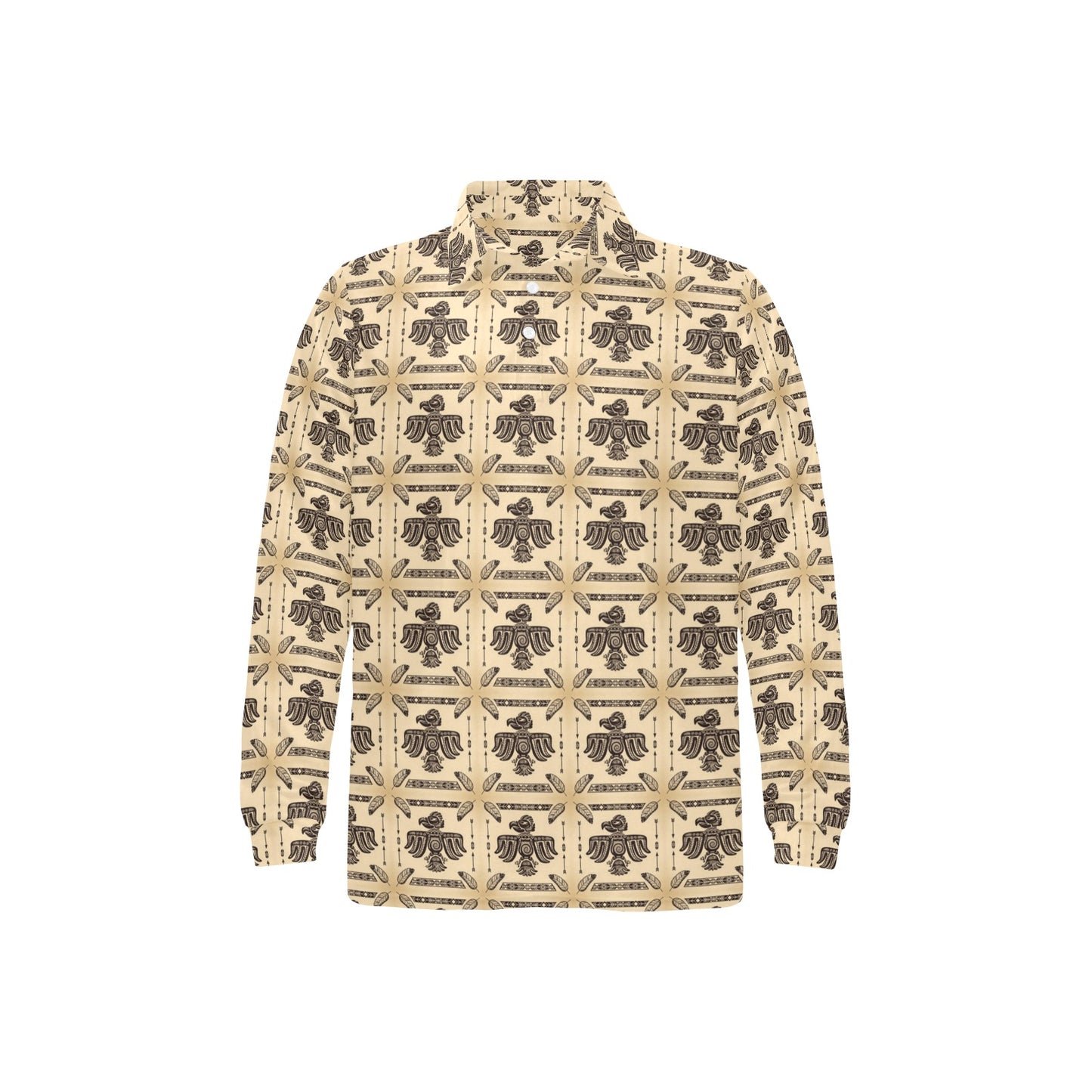 Native American Themed Design Print Long Sleeve Polo Shirt For Men's