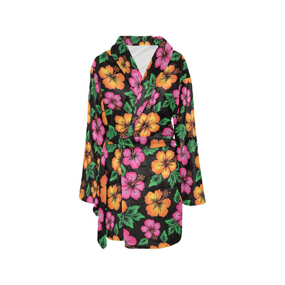 Hibiscus Pattern Print Design HB029 Women's Fleece Robe