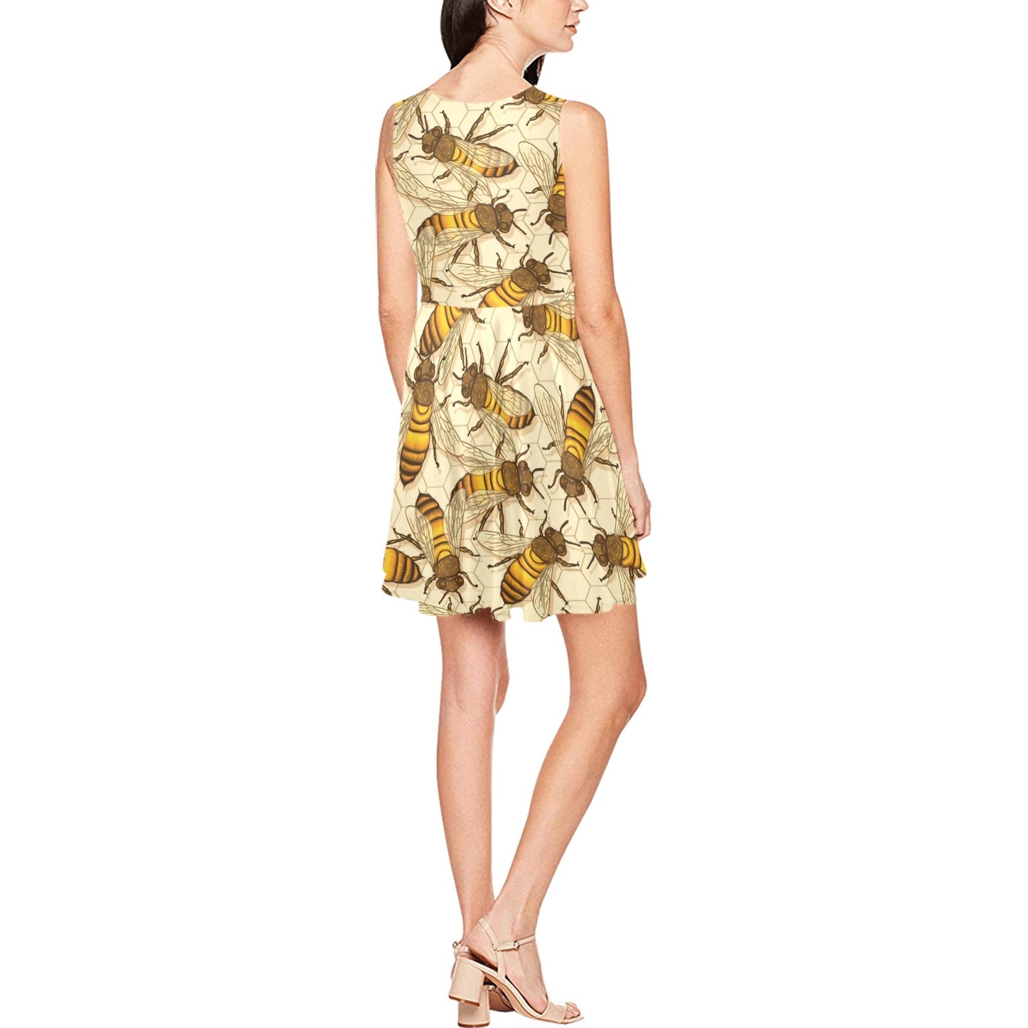 Bee Pattern Print Design BEE05 Sleeveless Dress
