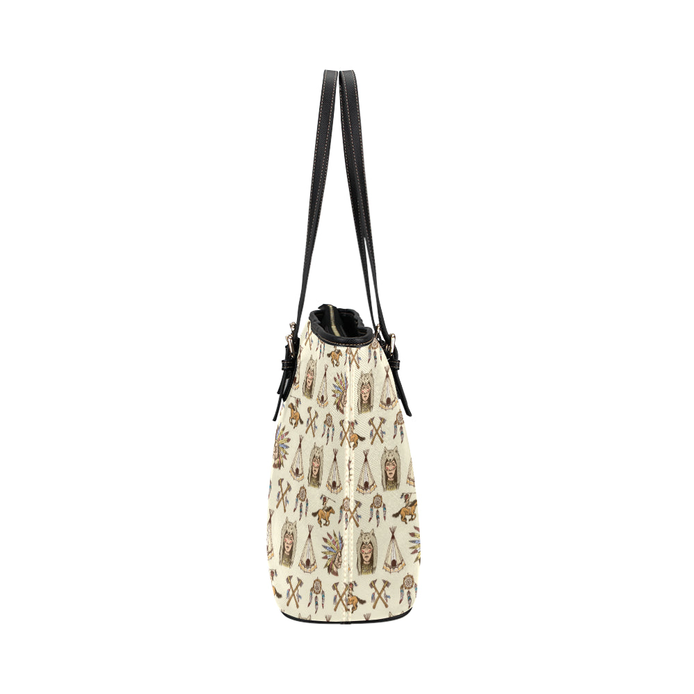 Native Indian Pattern Design Print Leather Tote Bag