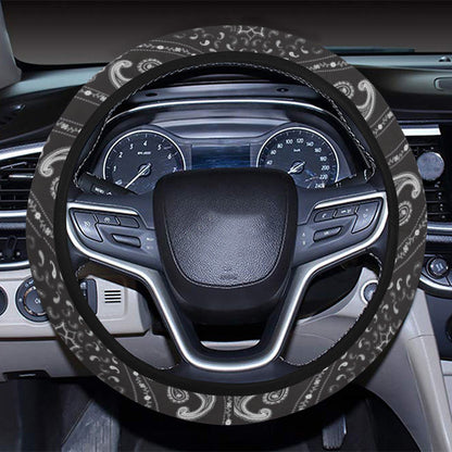 Bandana Black White Print Design LKS302 Steering Wheel Cover with Elastic Edge