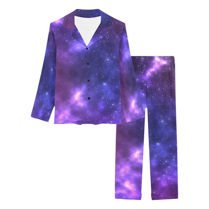 Celestial Purple Blue Galaxy Women's Long Pajama Set