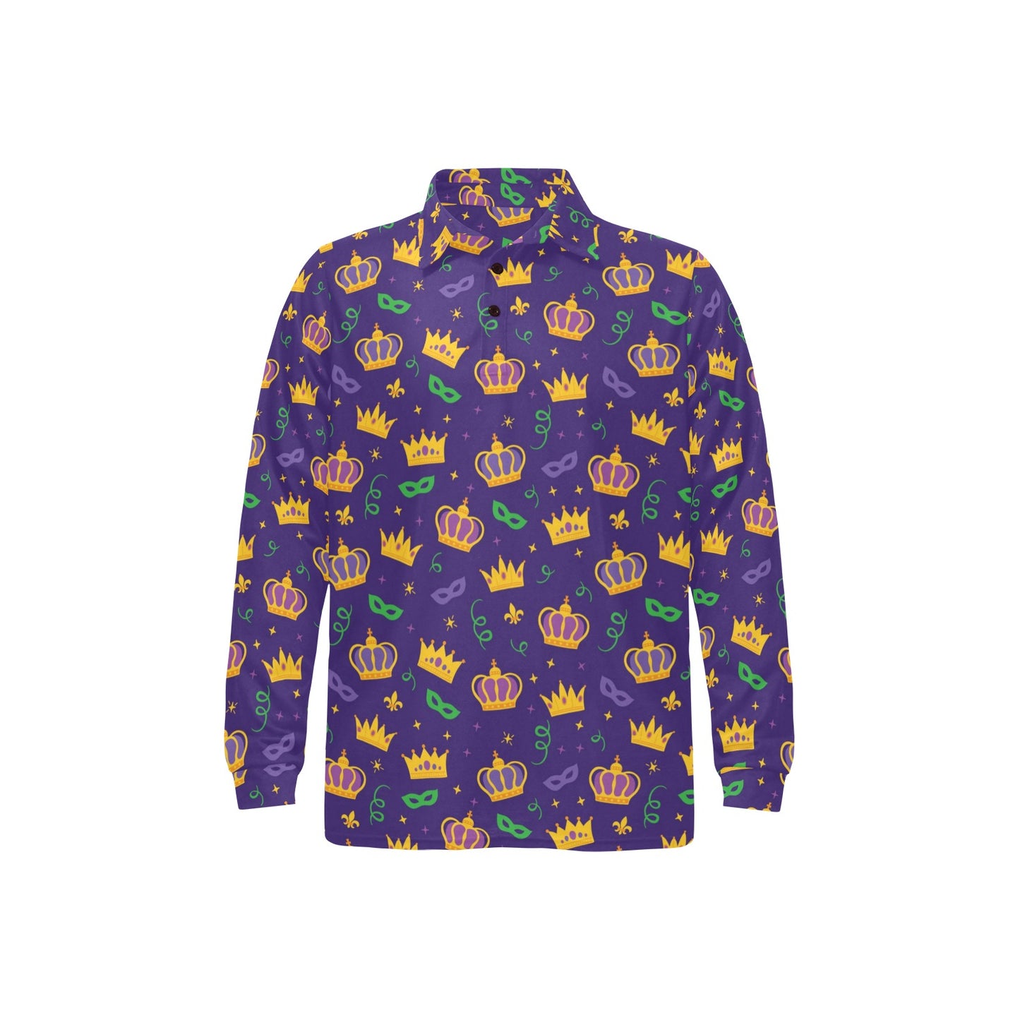 Mardi Gras Pattern Print Design 03 Long Sleeve Polo Shirt For Men's