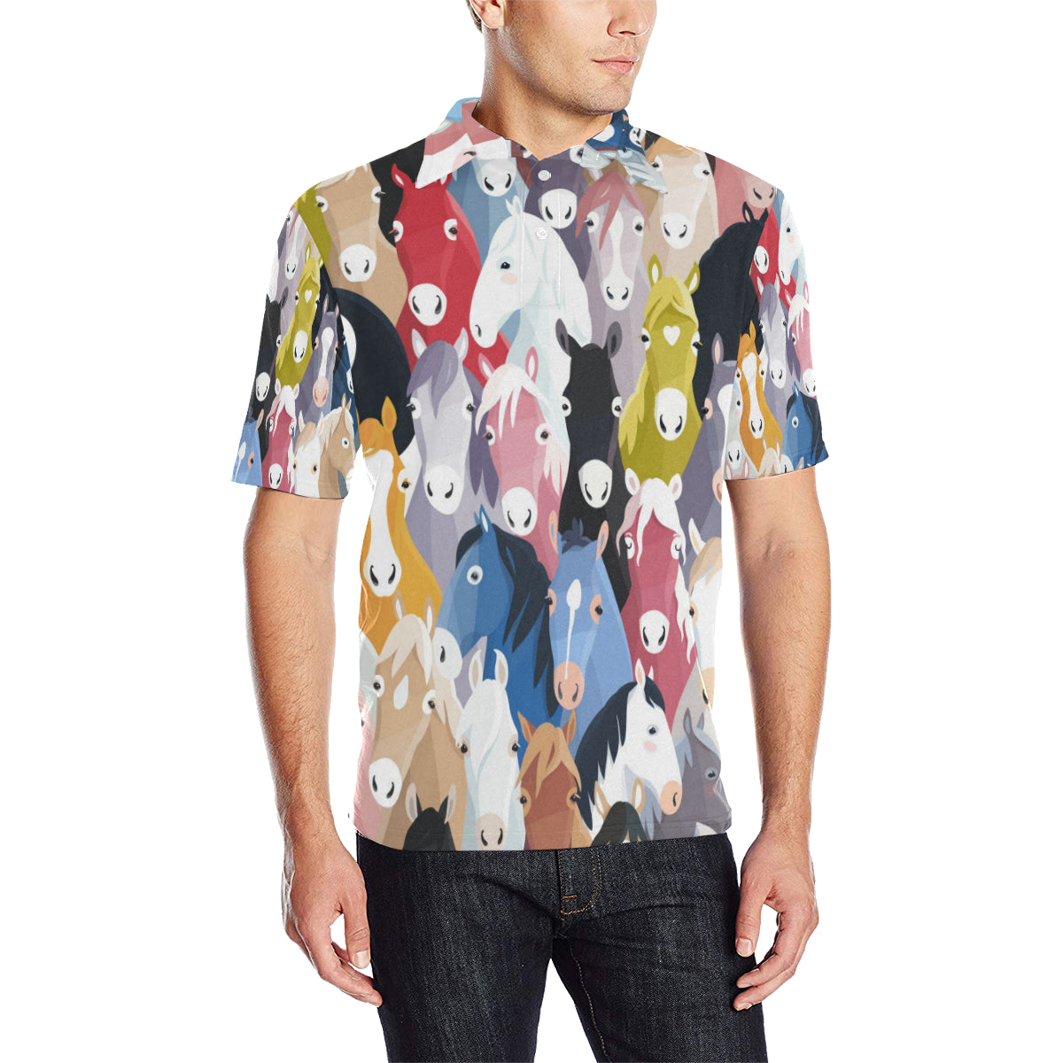 Colorful Horse Pattern Men Polo Shirt