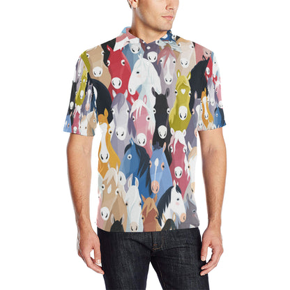 Colorful Horse Pattern Men Polo Shirt