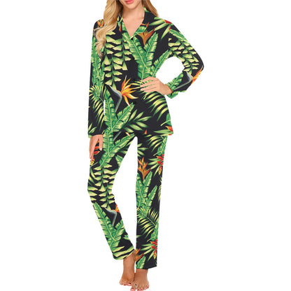 Hawaiian Flower Tropical Palm Leaves Women's Long Pajama Set