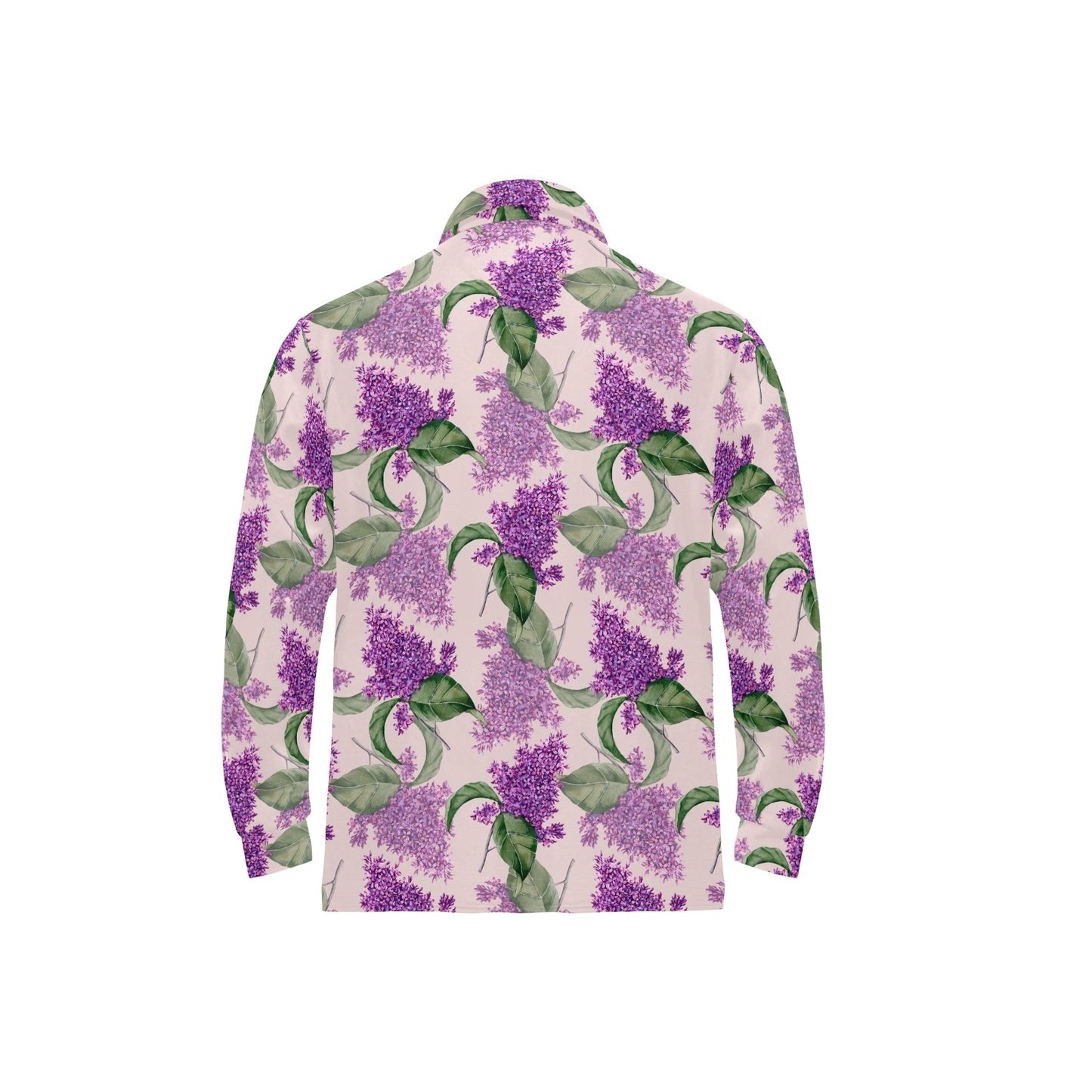 Lilac Pattern Print Design LI02 Long Sleeve Polo Shirt For Men's