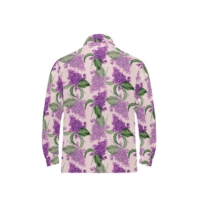 Lilac Pattern Print Design LI02 Long Sleeve Polo Shirt For Men's