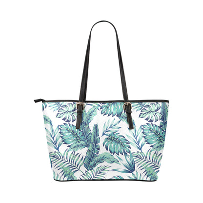Pattern Tropical Palm Leaves Leather Tote Bag