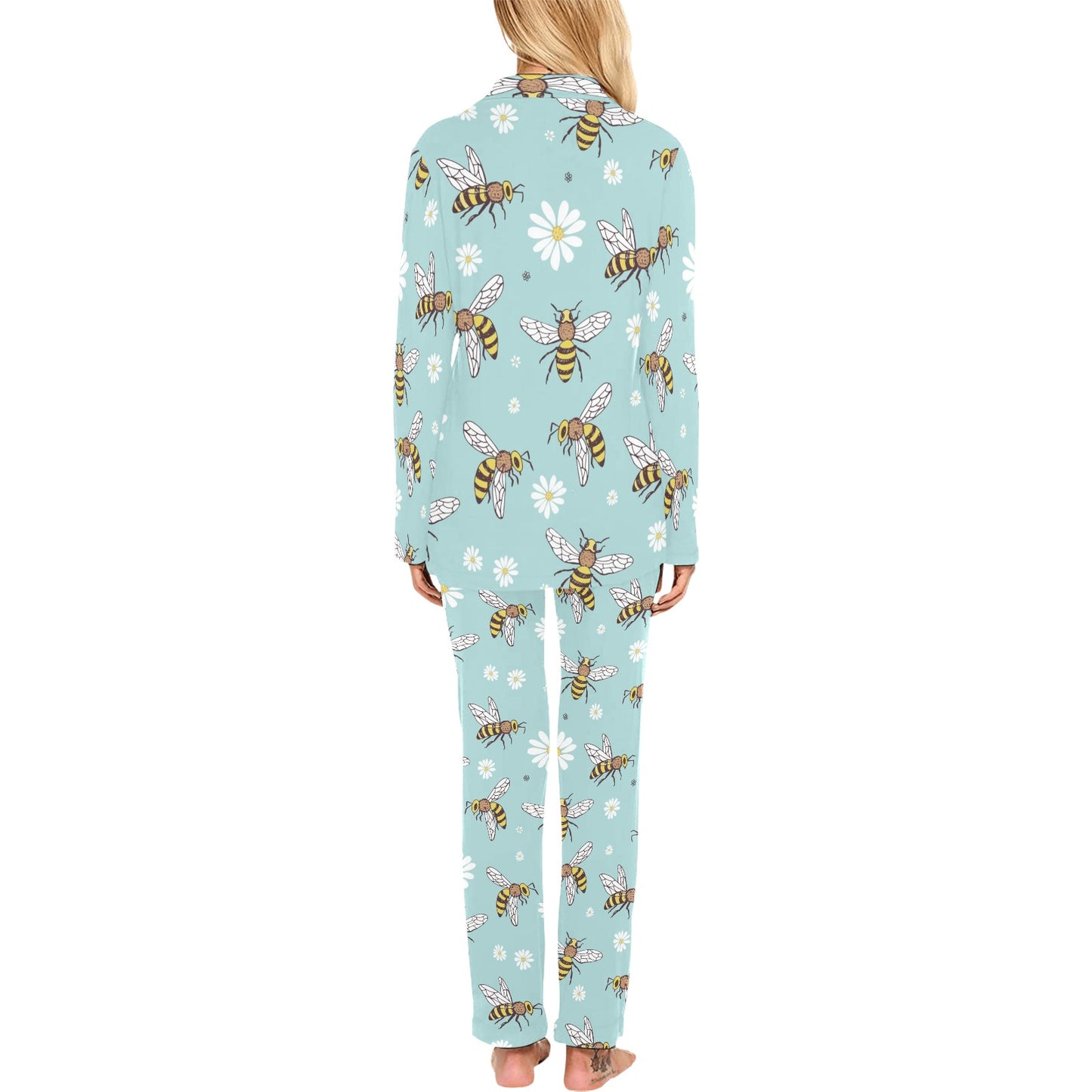 Bee Pattern Print Design BEE010 Women's Long Pajama Set
