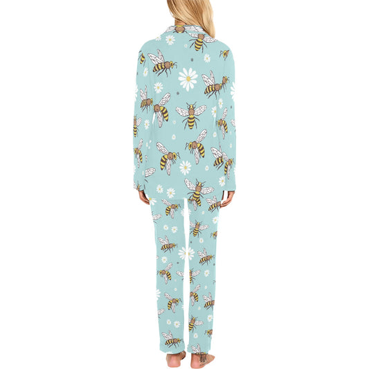 Bee Pattern Print Design BEE010 Women's Long Pajama Set
