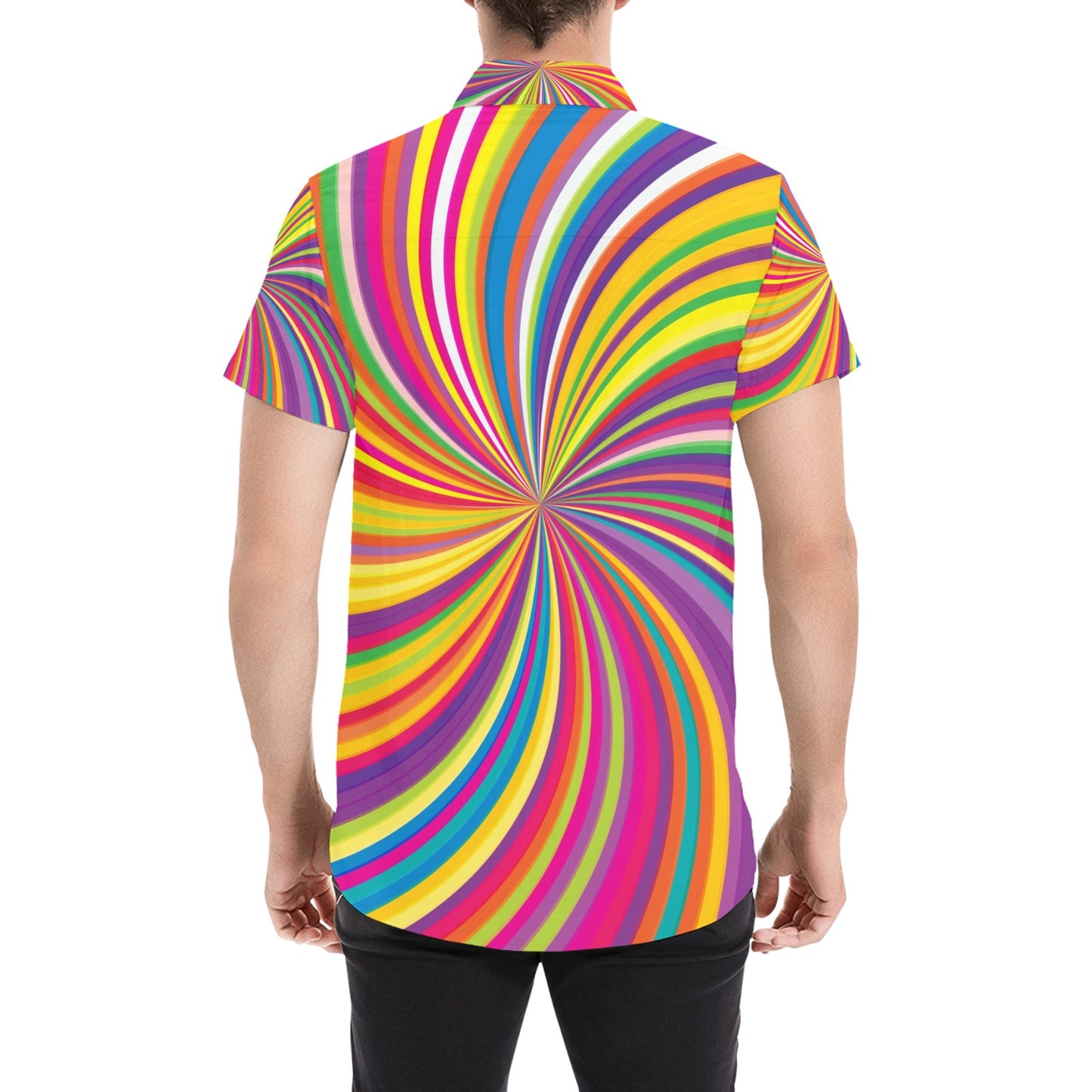 Vortex Print Design LKS301 Men Short Sleeve Button Up Shirt
