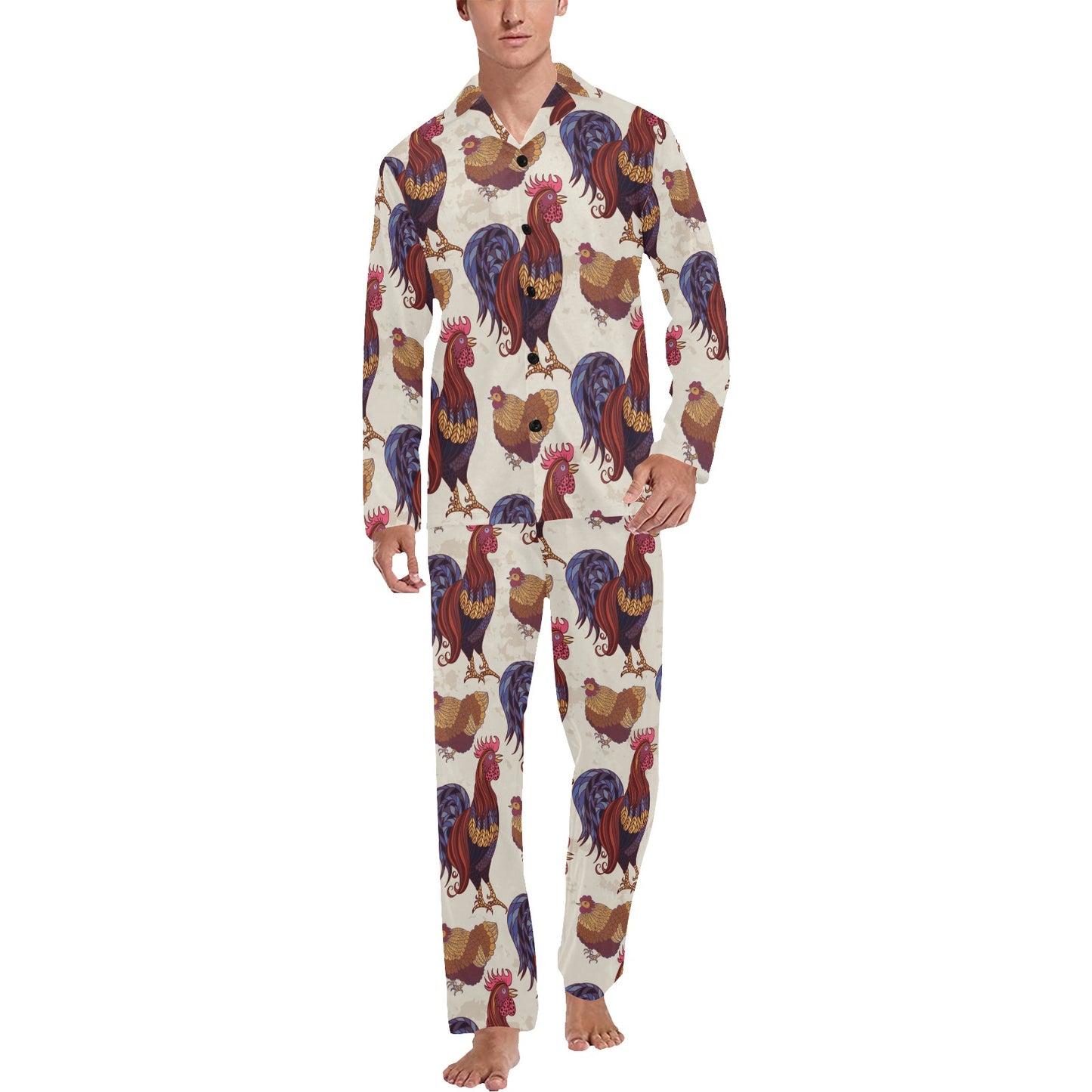 Rooster Pattern Print Design A03 Men's Long Pajama Set