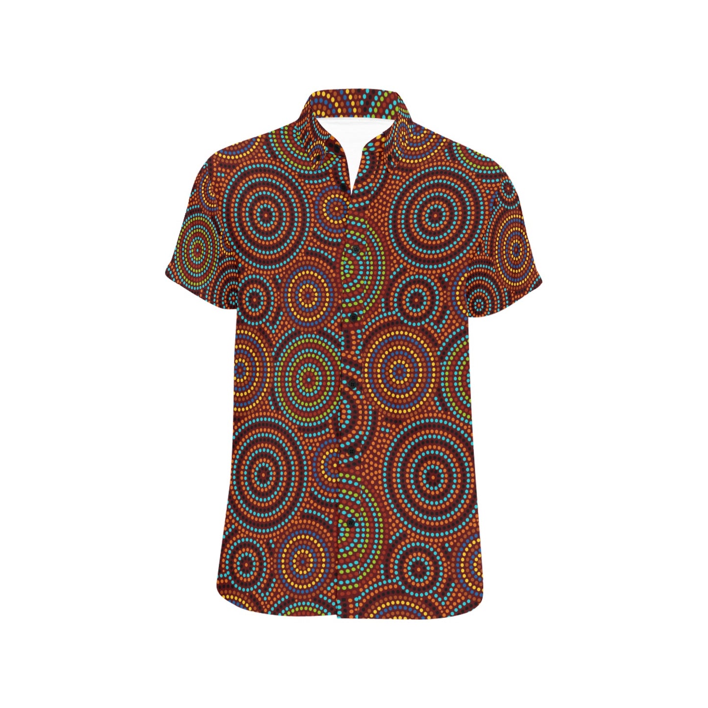 Aboriginal Print Design LKS403 Men Short Sleeve Button Up Shirt