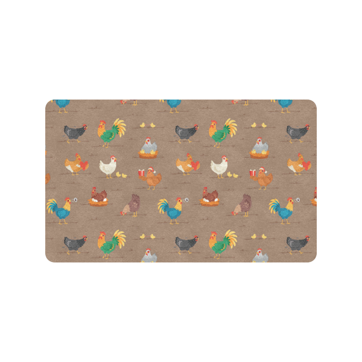 Chicken Happy Print Pattern Rubber Doormat