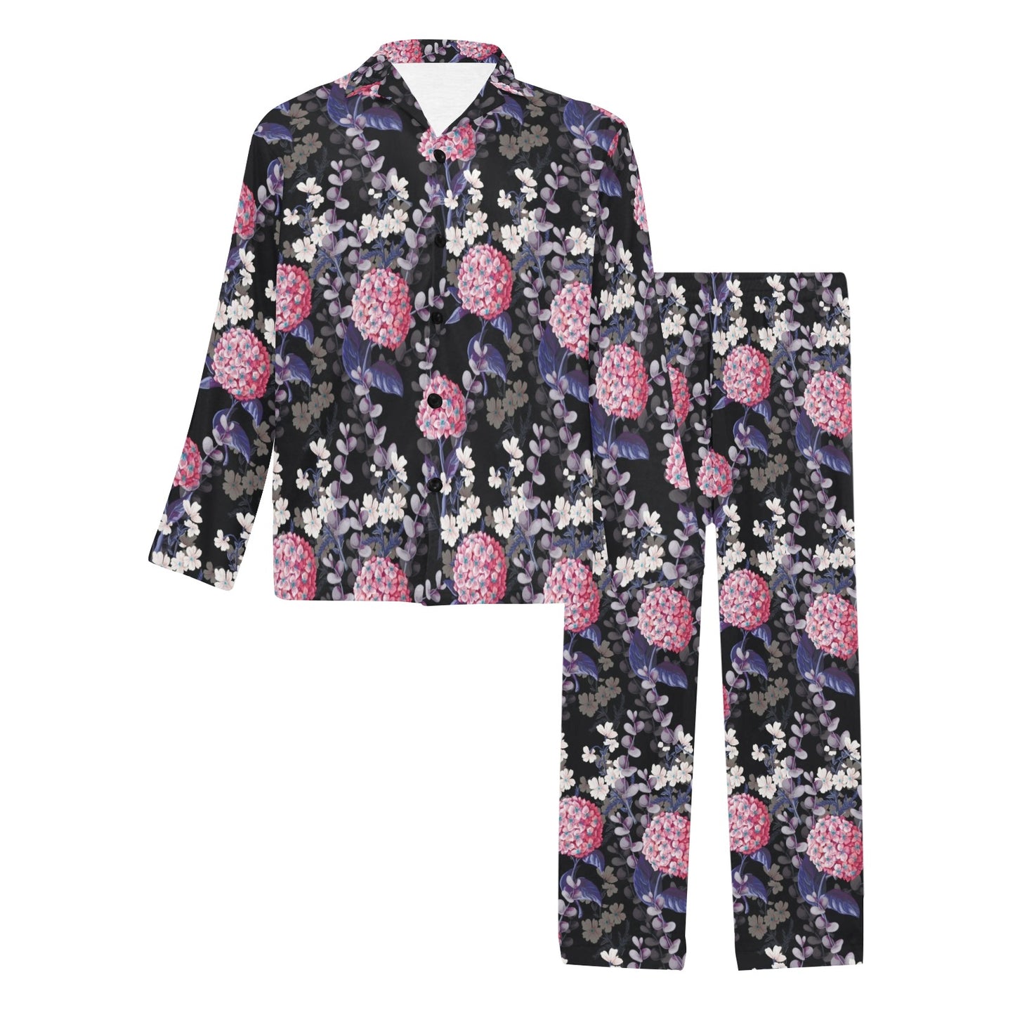 Hydrangea Pattern Print Design HD04 Men's Long Pajama Set