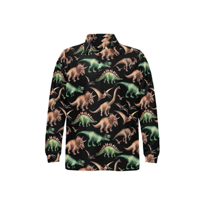 Dinosaur Print Pattern Long Sleeve Polo Shirt For Men's