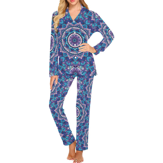 Mandala Pattern Print Design 04 Women's Long Pajama Set