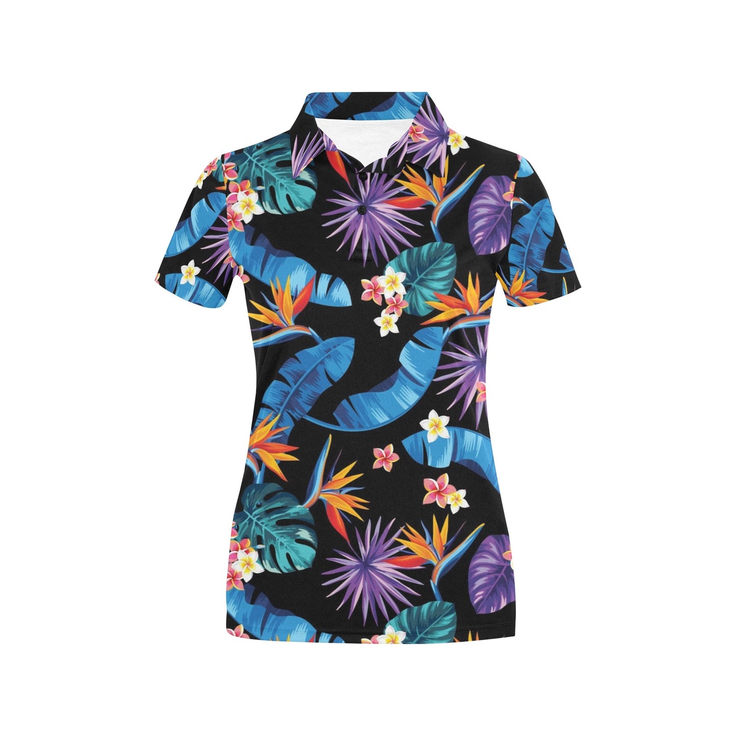 Tropical Flower Pattern Print Design TF018 Women's Polo Shirt