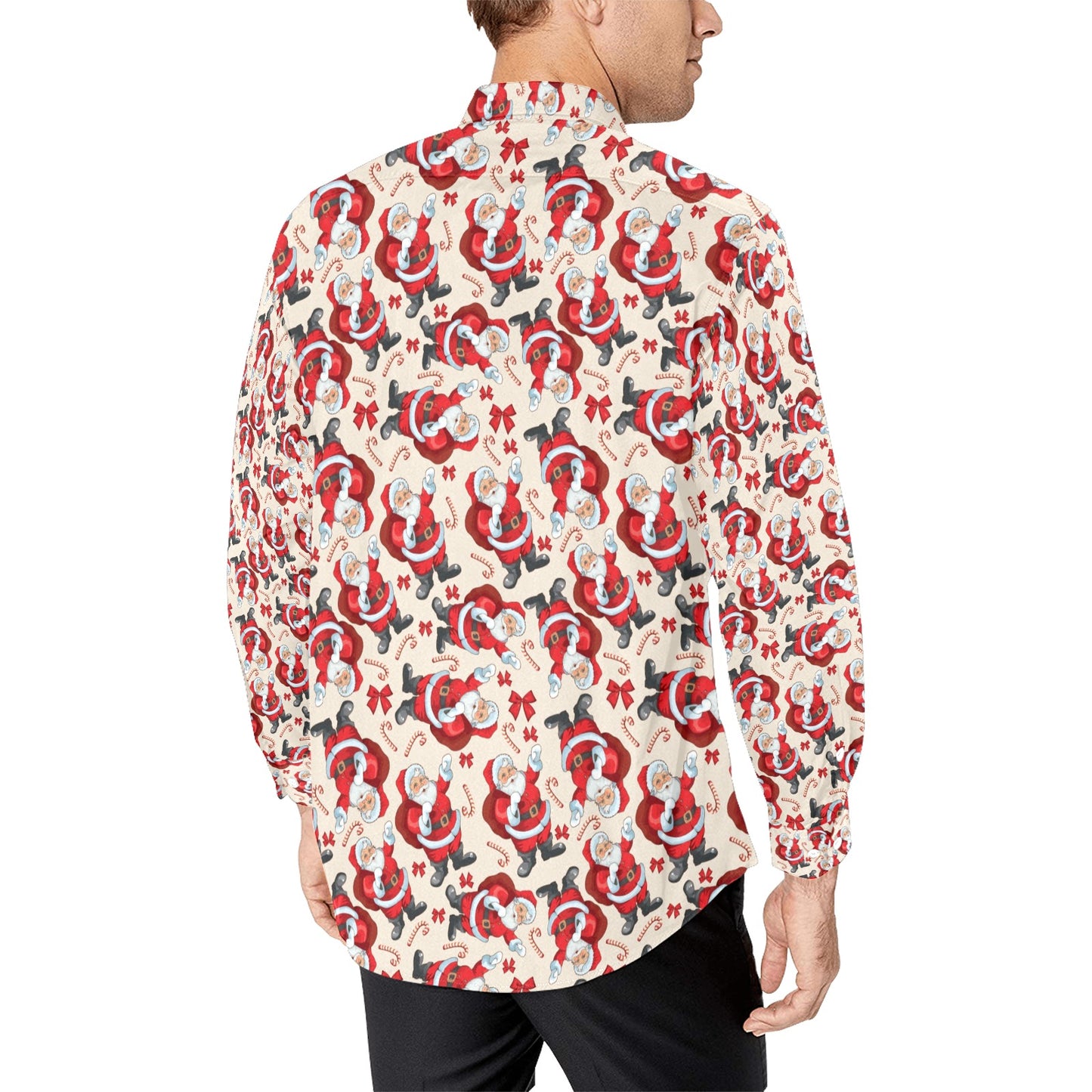 Santa Christmas Themed Print Design LKS302 Men's Long Sleeve Dress Shirt