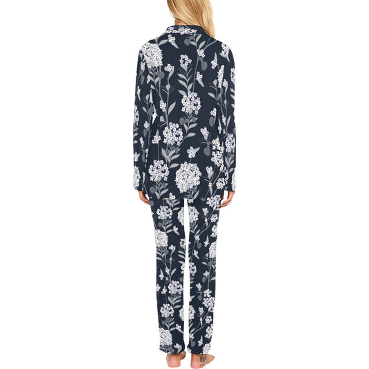 Hydrangea Pattern Print Design HD07 Women's Long Pajama Set